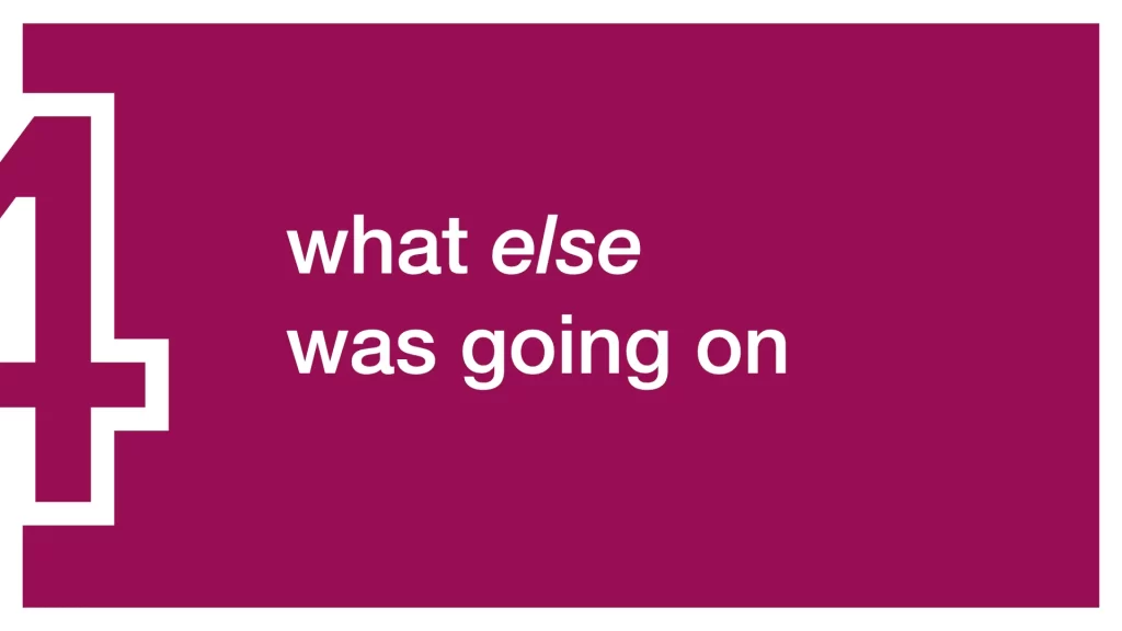 Slide with "what else was going on" in large white letters.

Purple background, with half of a figure 4 off to the left.