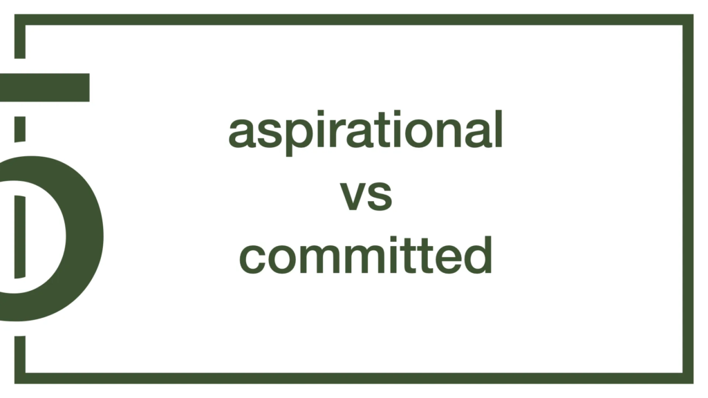 "Aspirational vs committed" in large green text. This slide has the same figure 5 at the side, the background is white with a green border.