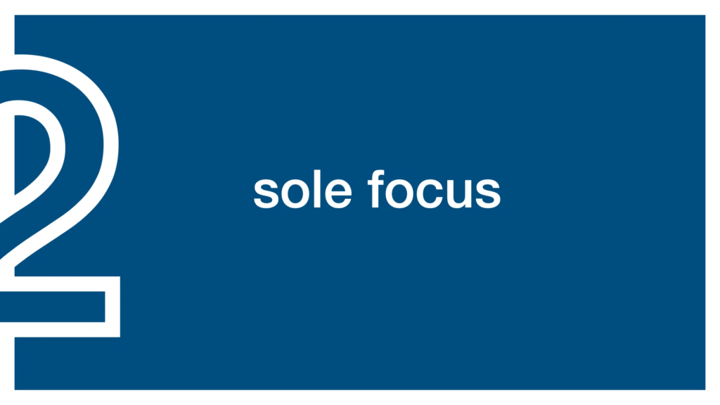 Big solid blue rectangle with that same part of a "2".

Large white letters say "sole focus".